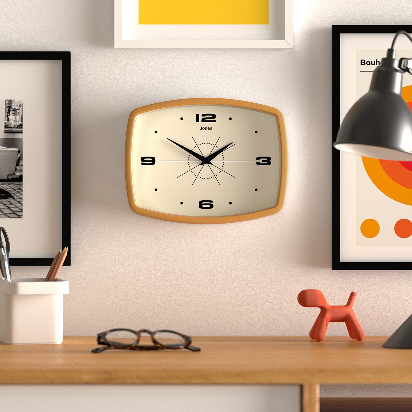 Jones Movie wall clock in mustard yellow 25cm