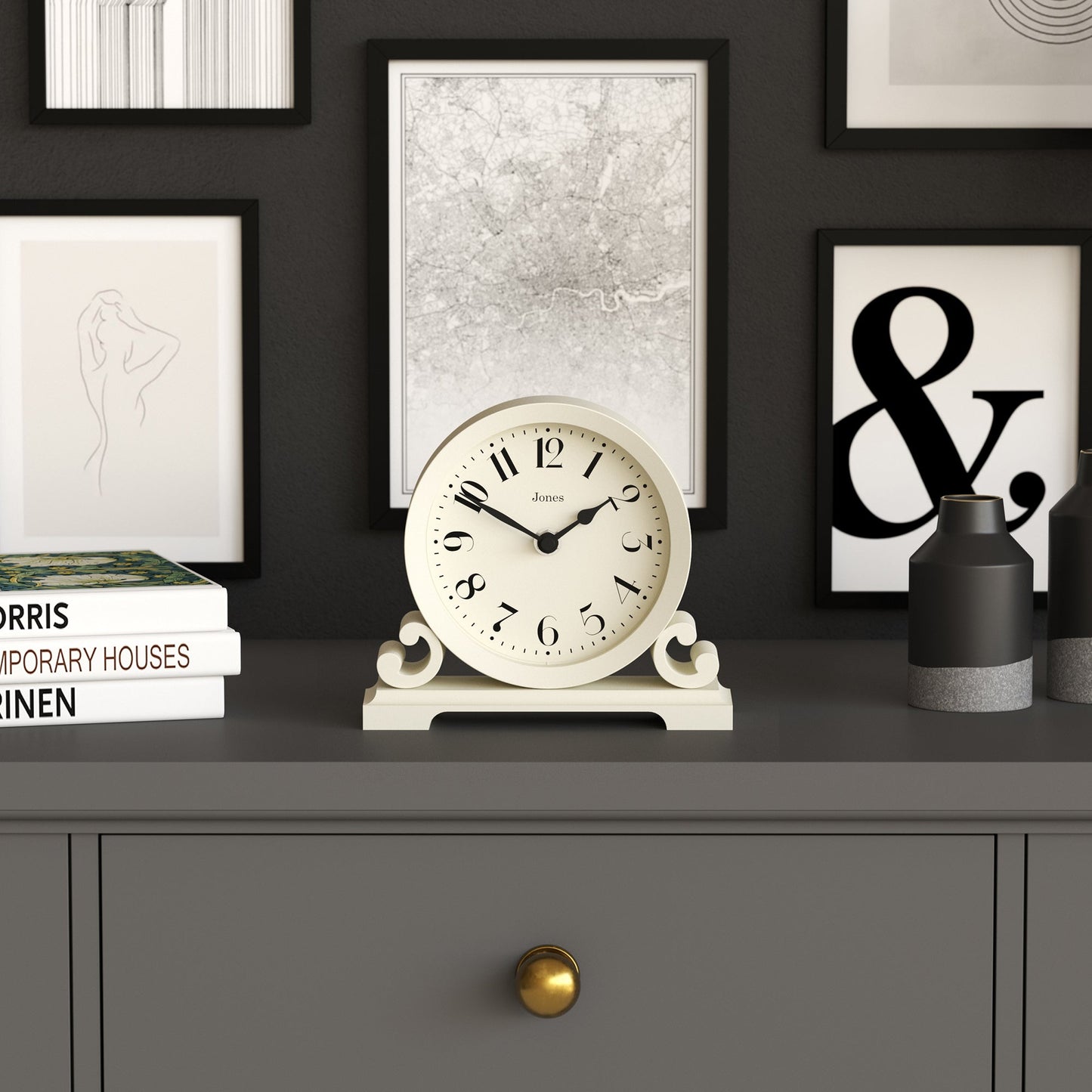 Jones Saloon mantel clock in linen white