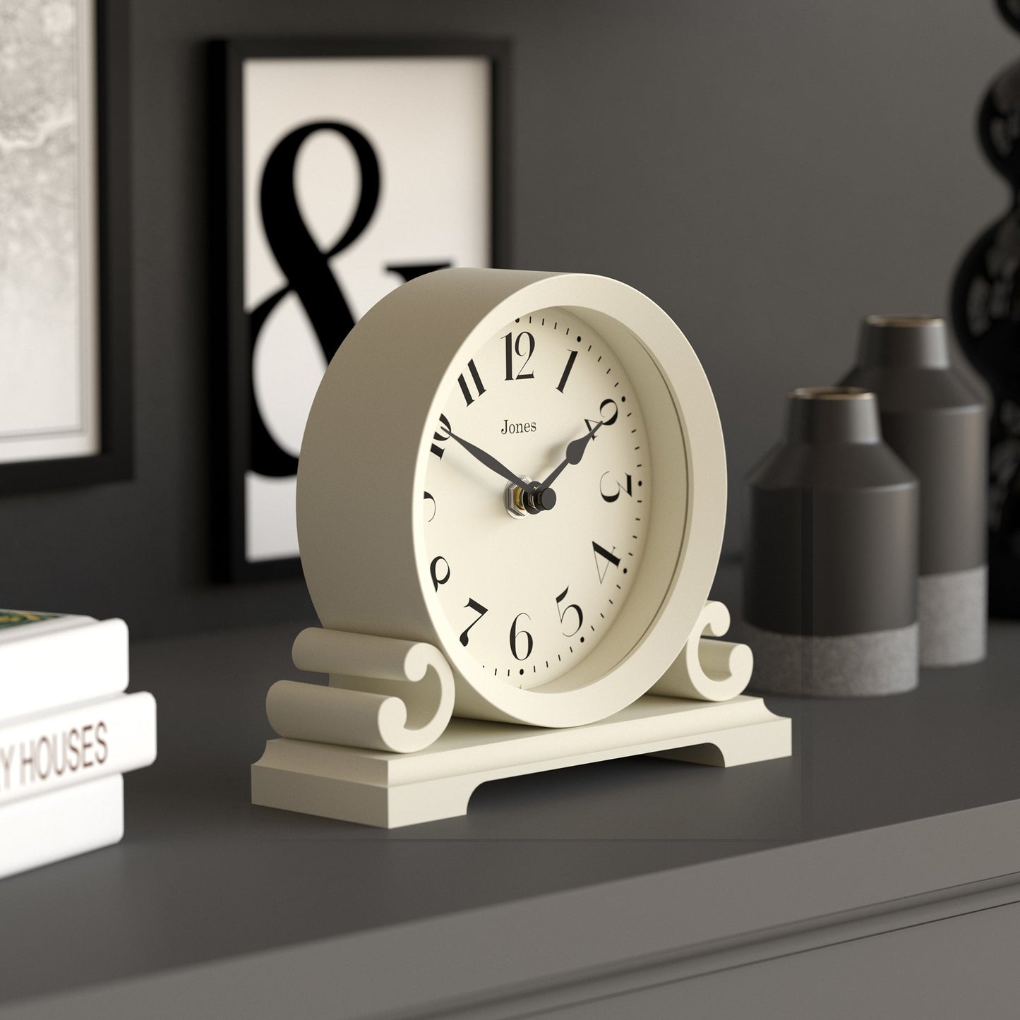 Jones Saloon mantel clock in linen white