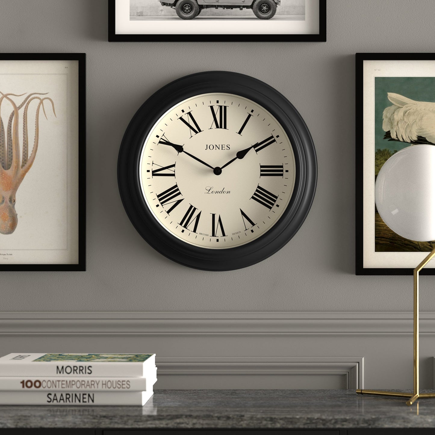 Jones Supper Club wall clock in black 40cm